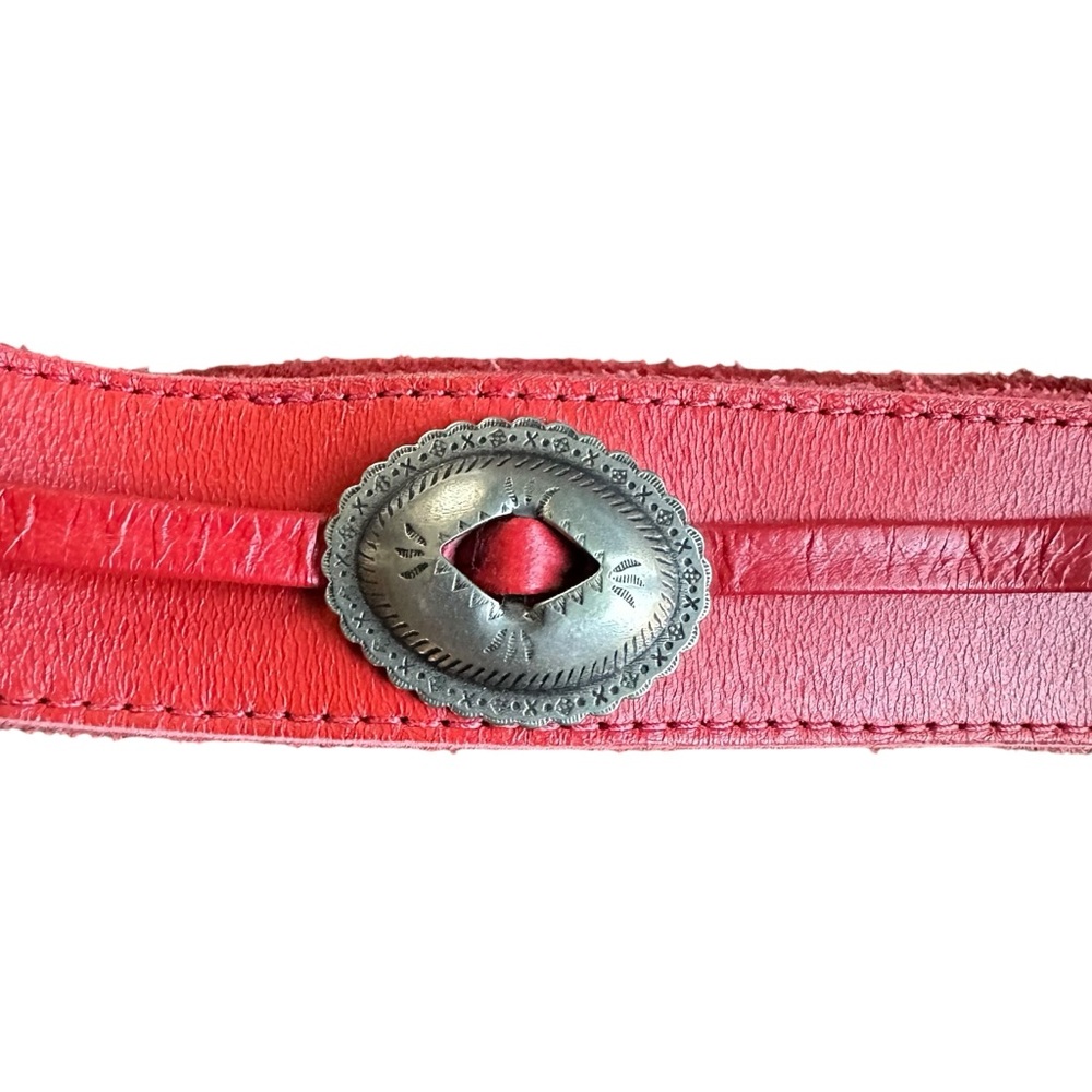 Streets Ahead Red Leather Silver Concho Belt Sz L - Picture 6 of 10